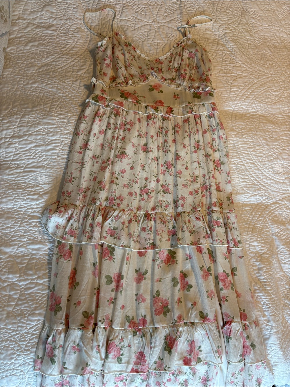 Altar'd State Cream Sundress with Pink & Green Floral Print